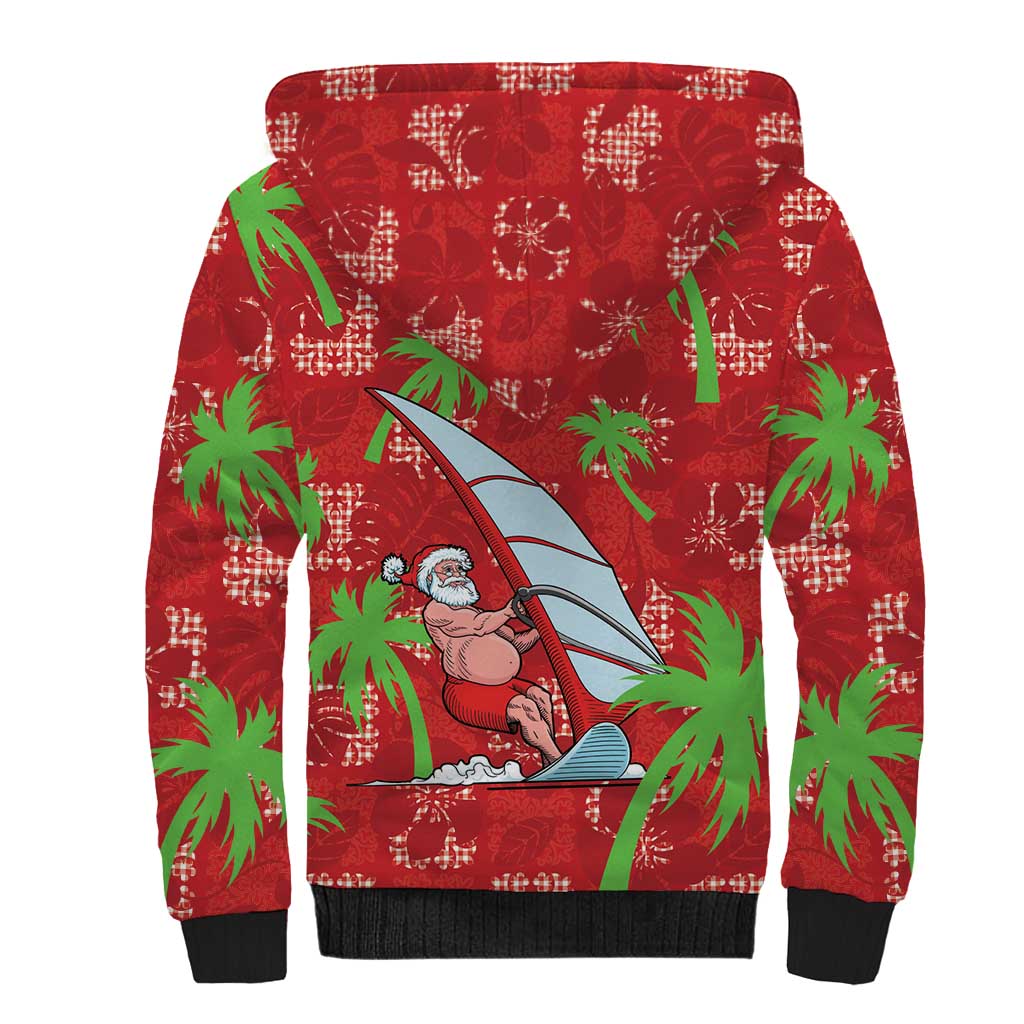 Aloha Hawaii Christmas Sherpa Hoodie Mele Kalikimaka Windsurfing Santa Palaka Quilt Motifs LT14 - Polynesian Pride
