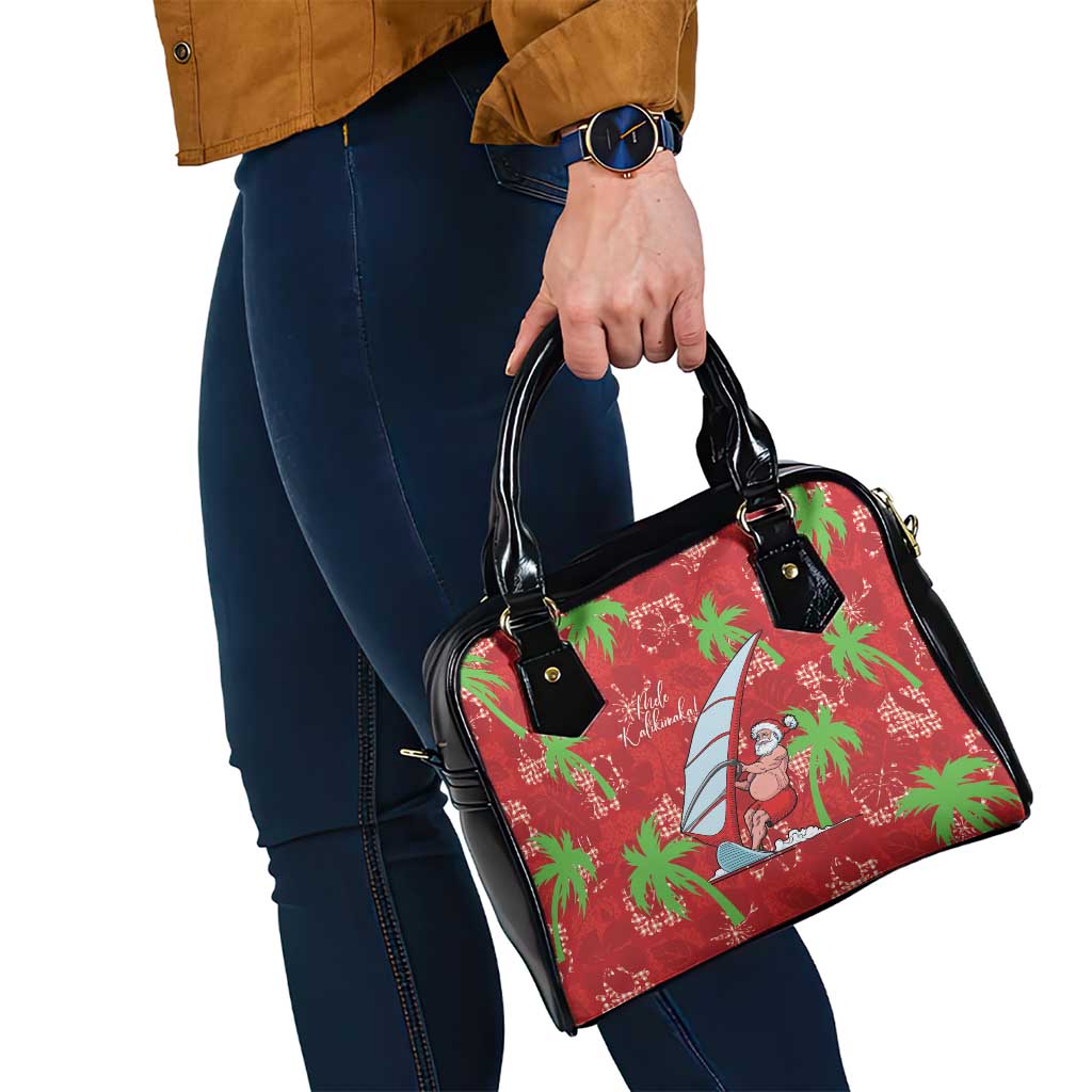 Aloha Hawaii Christmas Shoulder Handbag Mele Kalikimaka Windsurfing Santa Palaka Quilt Motifs - Polynesian Pride