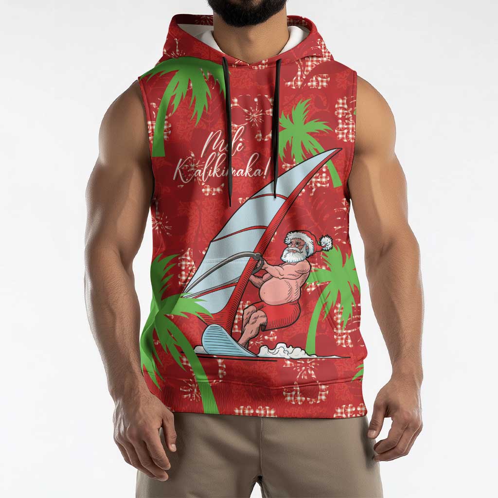 Aloha Hawaii Christmas Sleeveless Hoodie Mele Kalikimaka Windsurfing Santa Palaka Quilt Motifs LT14 - Polynesian Pride