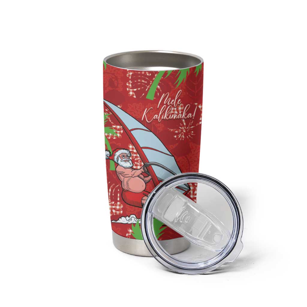 Aloha Hawaii Christmas Tumbler Cup Mele Kalikimaka Windsurfing Santa Palaka Quilt Motifs - Polynesian Pride