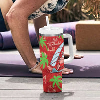 Aloha Hawaii Christmas Tumbler With Handle Mele Kalikimaka Windsurfing Santa Palaka Quilt Motifs - Polynesian Pride