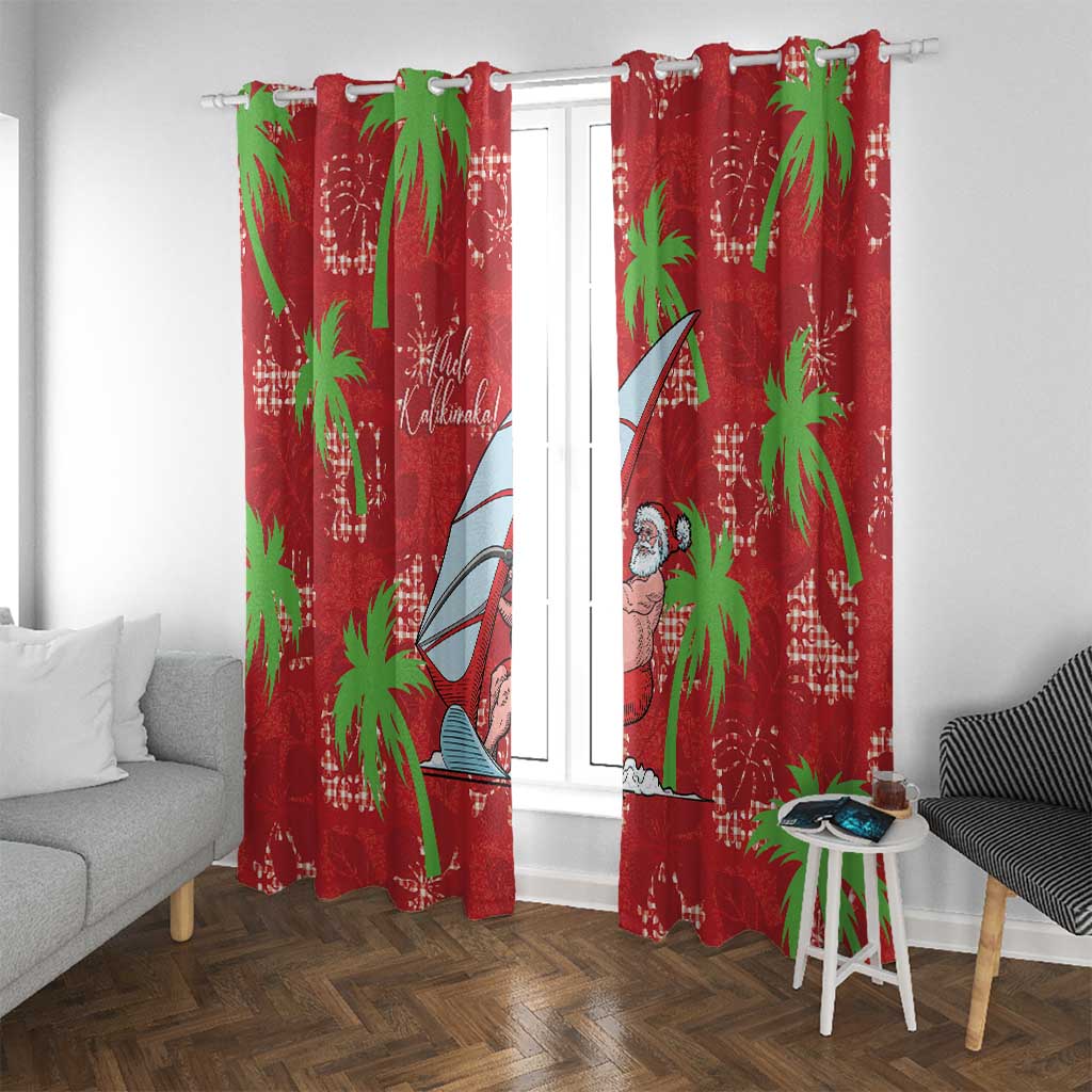 Aloha Hawaii Christmas Window Curtain Mele Kalikimaka Windsurfing Santa Palaka Quilt Motifs - Polynesian Pride
