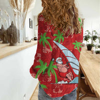 Aloha Hawaii Christmas Women Casual Shirt Mele Kalikimaka Windsurfing Santa Palaka Quilt Motifs LT14 - Polynesian Pride
