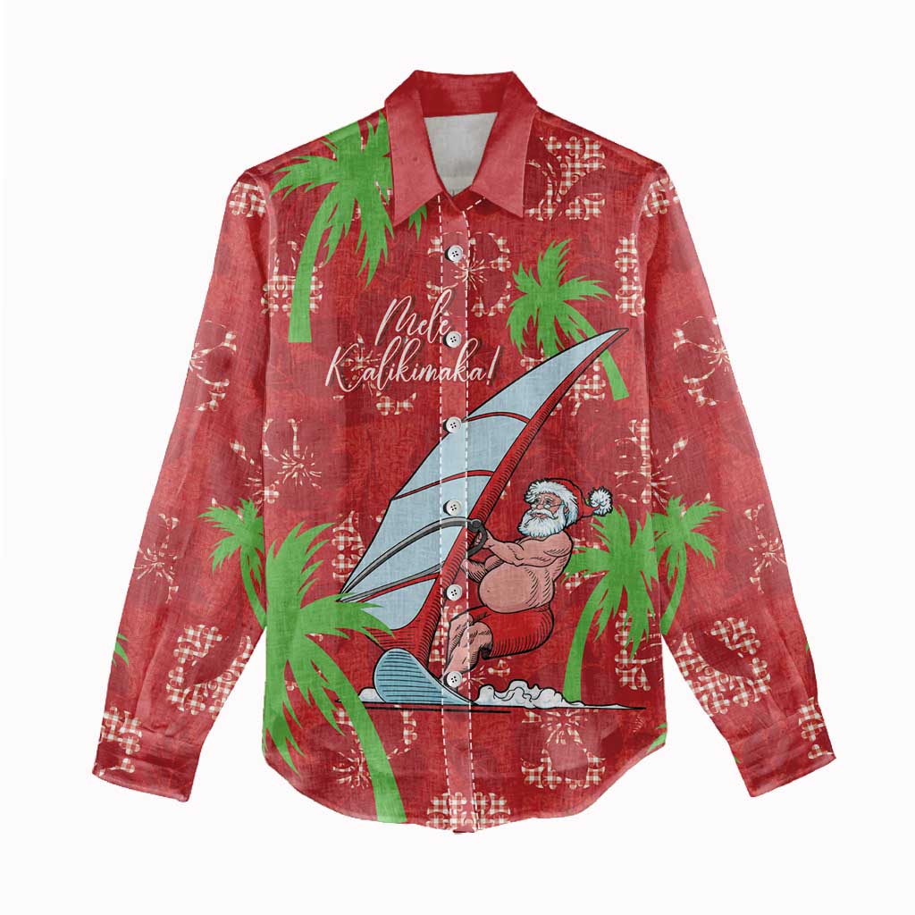 Aloha Hawaii Christmas Women Casual Shirt Mele Kalikimaka Windsurfing Santa Palaka Quilt Motifs LT14 - Polynesian Pride
