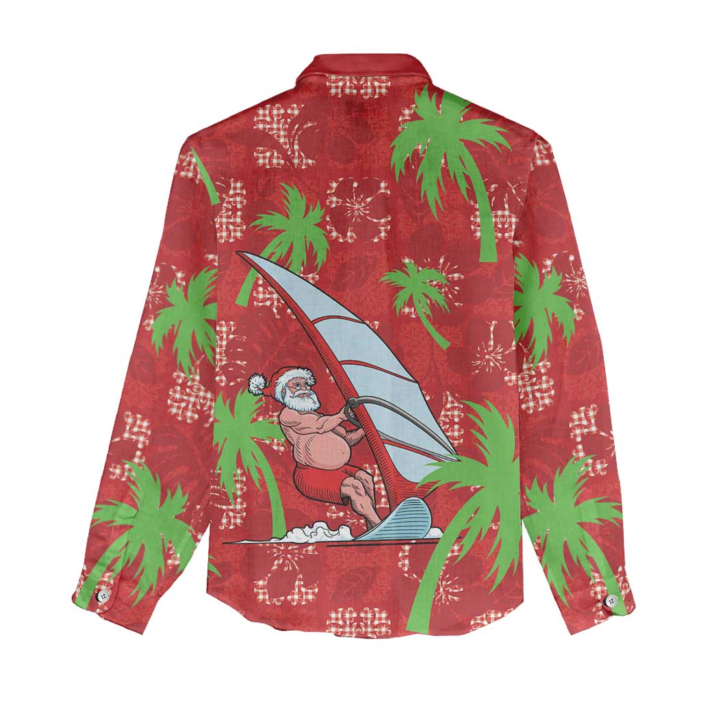 Aloha Hawaii Christmas Women Casual Shirt Mele Kalikimaka Windsurfing Santa Palaka Quilt Motifs LT14 - Polynesian Pride