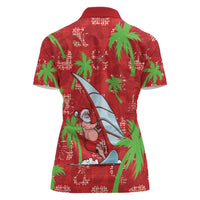 Aloha Hawaii Christmas Women Polo Shirt Mele Kalikimaka Windsurfing Santa Palaka Quilt Motifs LT14 - Polynesian Pride