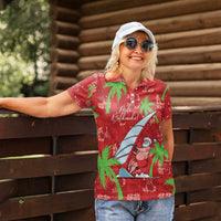 Aloha Hawaii Christmas Women Polo Shirt Mele Kalikimaka Windsurfing Santa Palaka Quilt Motifs LT14 - Polynesian Pride