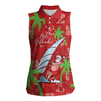 Aloha Hawaii Christmas Women Sleeveless Polo Shirt Mele Kalikimaka Windsurfing Santa Palaka Quilt Motifs LT14 Female Red - Polynesian Pride