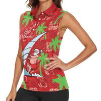 Aloha Hawaii Christmas Women Sleeveless Polo Shirt Mele Kalikimaka Windsurfing Santa Palaka Quilt Motifs LT14 - Polynesian Pride
