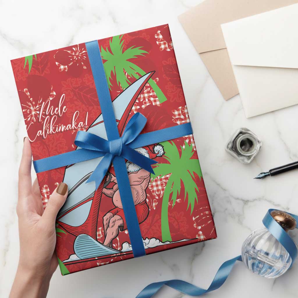 Aloha Hawaii Christmas Wrapping Paper Mele Kalikimaka Windsurfing Santa Palaka Quilt Motifs - Polynesian Pride