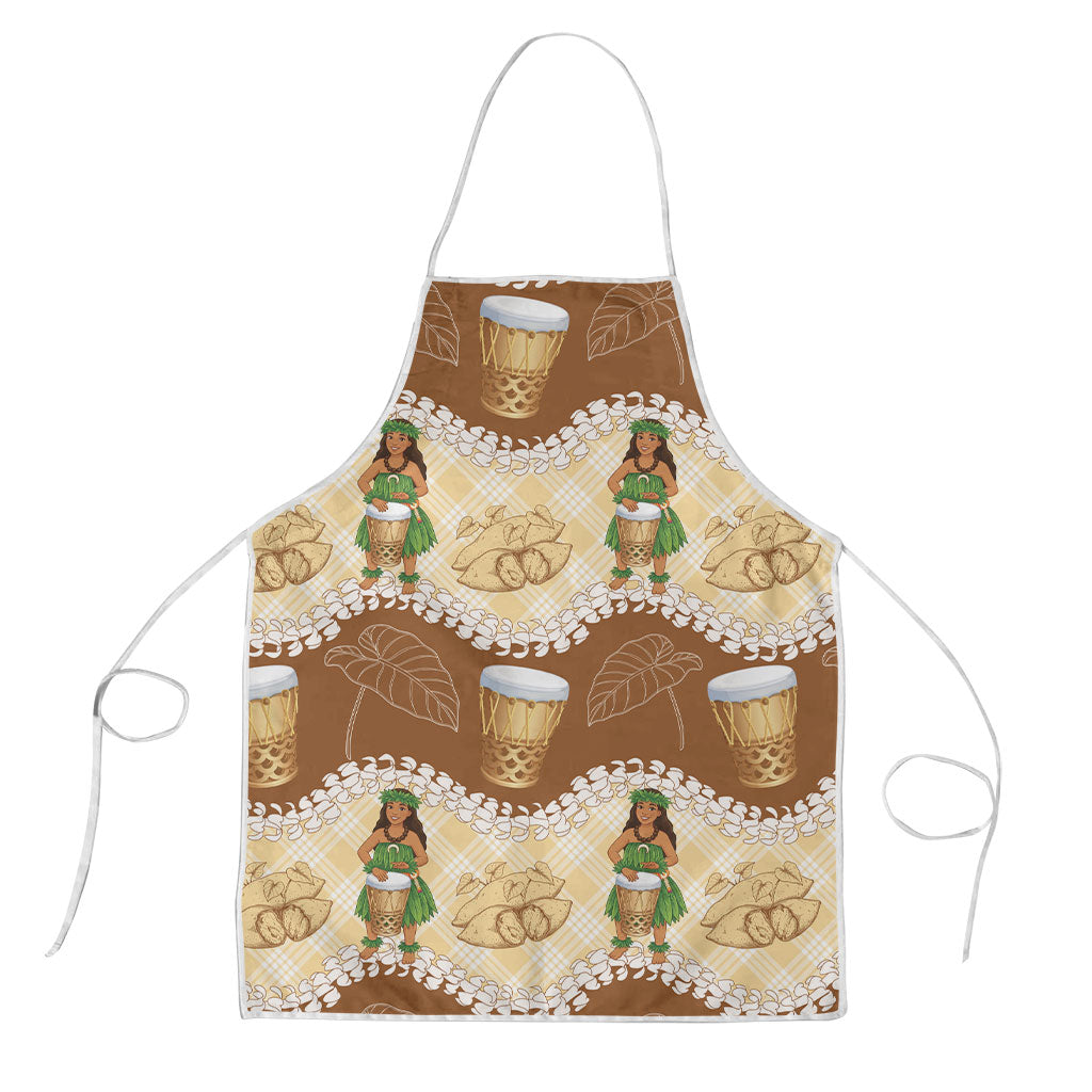 Hula Pahu Hawaii Makahiki Apron Hawaiian Puakenikeni Lei Kalo Uala Palaka Motifs LT14 Brown - Polynesian Pride
