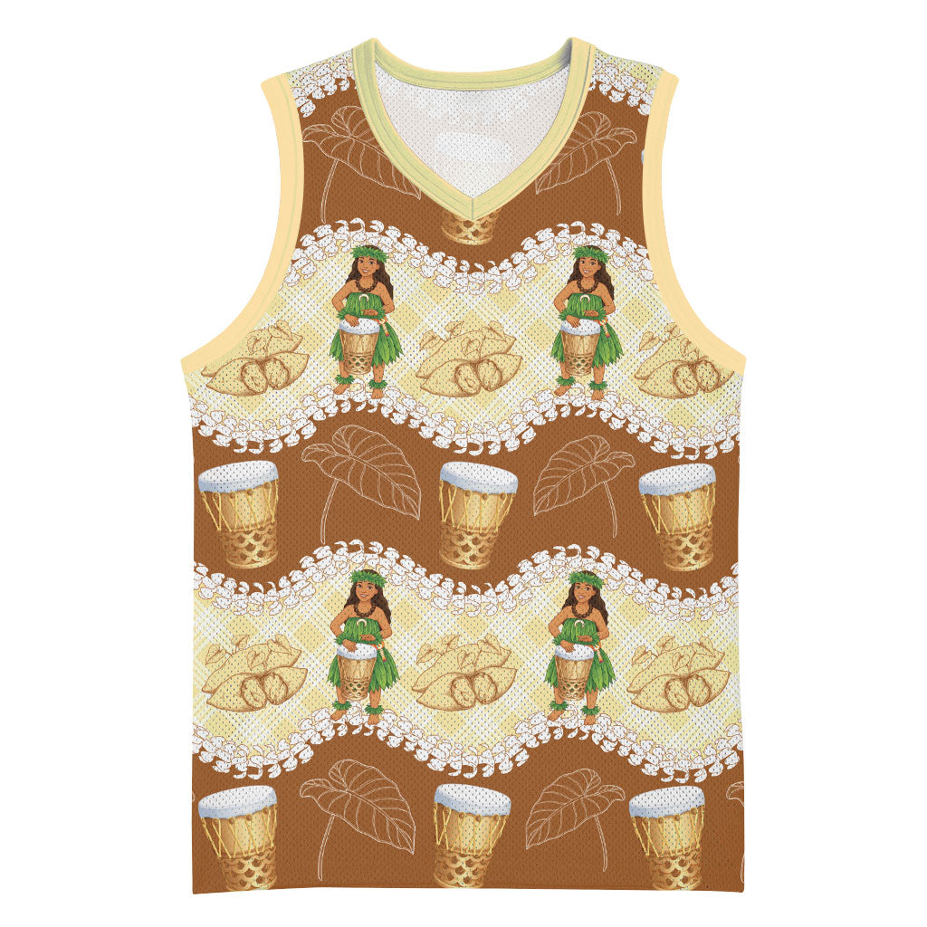 Hula Pahu Hawaii Makahiki Basketball Jersey Hawaiian Puakenikeni Lei Kalo Uala Palaka Motifs