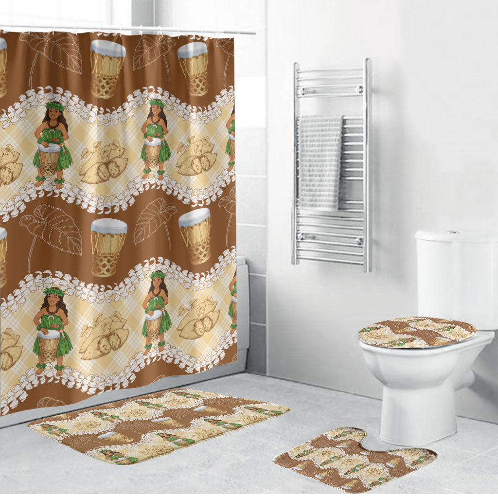 Hula Pahu Hawaii Makahiki Bathroom Set Hawaiian Puakenikeni Lei Kalo Uala Palaka Motifs