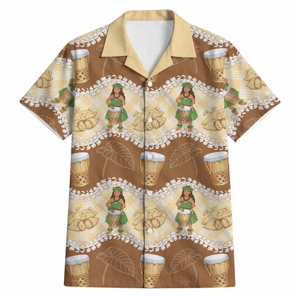 Hula Pahu Hawaii Makahiki Hawaiian Shirt Hawaiian Puakenikeni Lei Kalo Uala Palaka Motifs LT14 Brown - Polynesian Pride