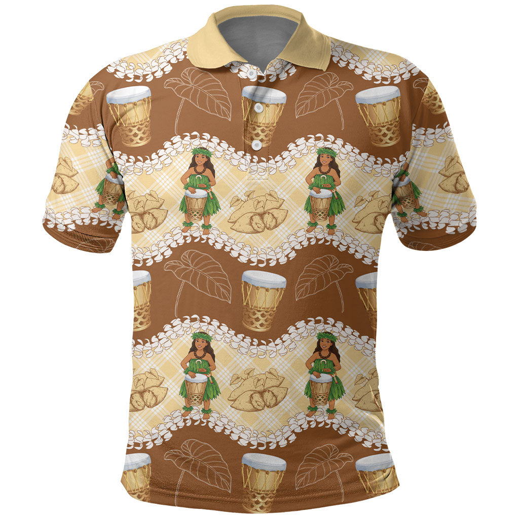 Hula Pahu Hawaii Makahiki Polo Shirt Hawaiian Puakenikeni Lei Kalo Uala Palaka Motifs