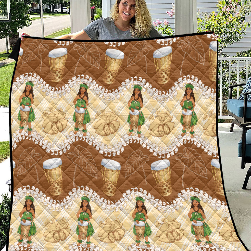 Hula Pahu Hawaii Makahiki Quilt Hawaiian Puakenikeni Lei Kalo Uala Palaka Motifs LT14 Brown - Polynesian Pride