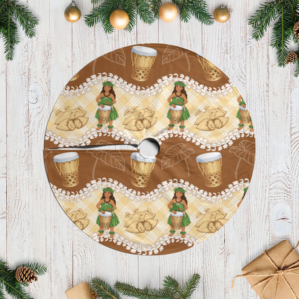 Hula Pahu Hawaii Makahiki Tree Skirt Hawaiian Puakenikeni Lei Kalo Uala Palaka Motifs LT14 Casual Brown - Polynesian Pride