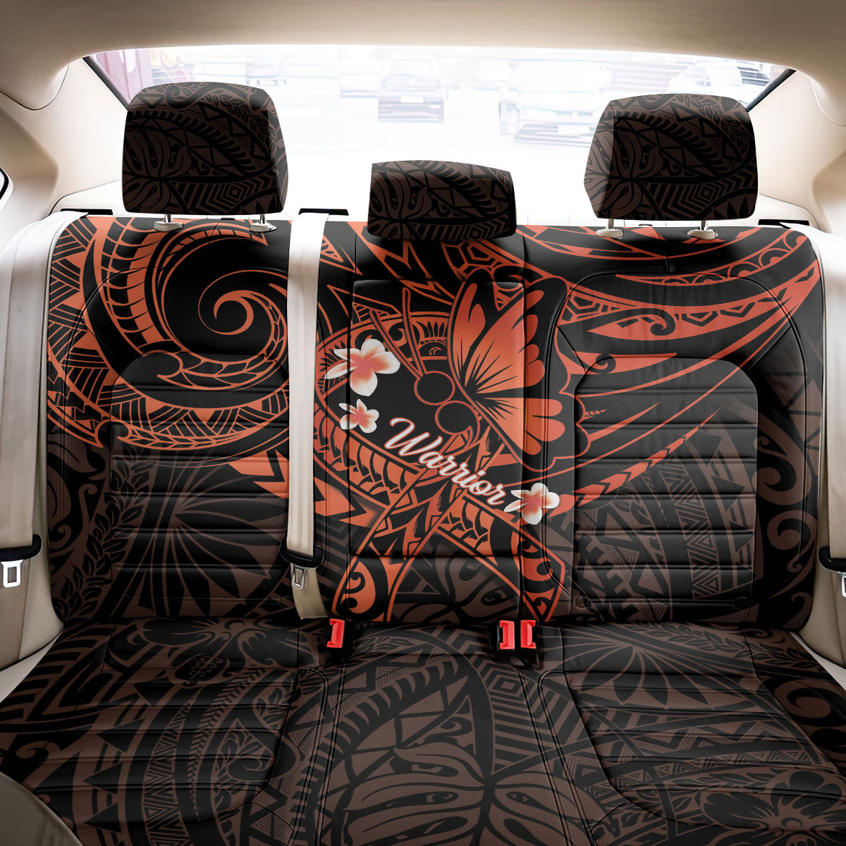 Polynesia Leukemia Awareness Month Back Car Seat Cover Warrior Butterfly Polynesian Orange Ribbon LT14 - Polynesian Pride