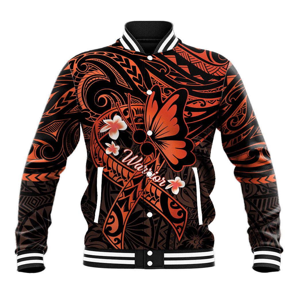 Polynesia Leukemia Awareness Month Baseball Jacket Warrior Butterfly Polynesian Orange Ribbon LT14 Unisex Orange - Polynesian Pride