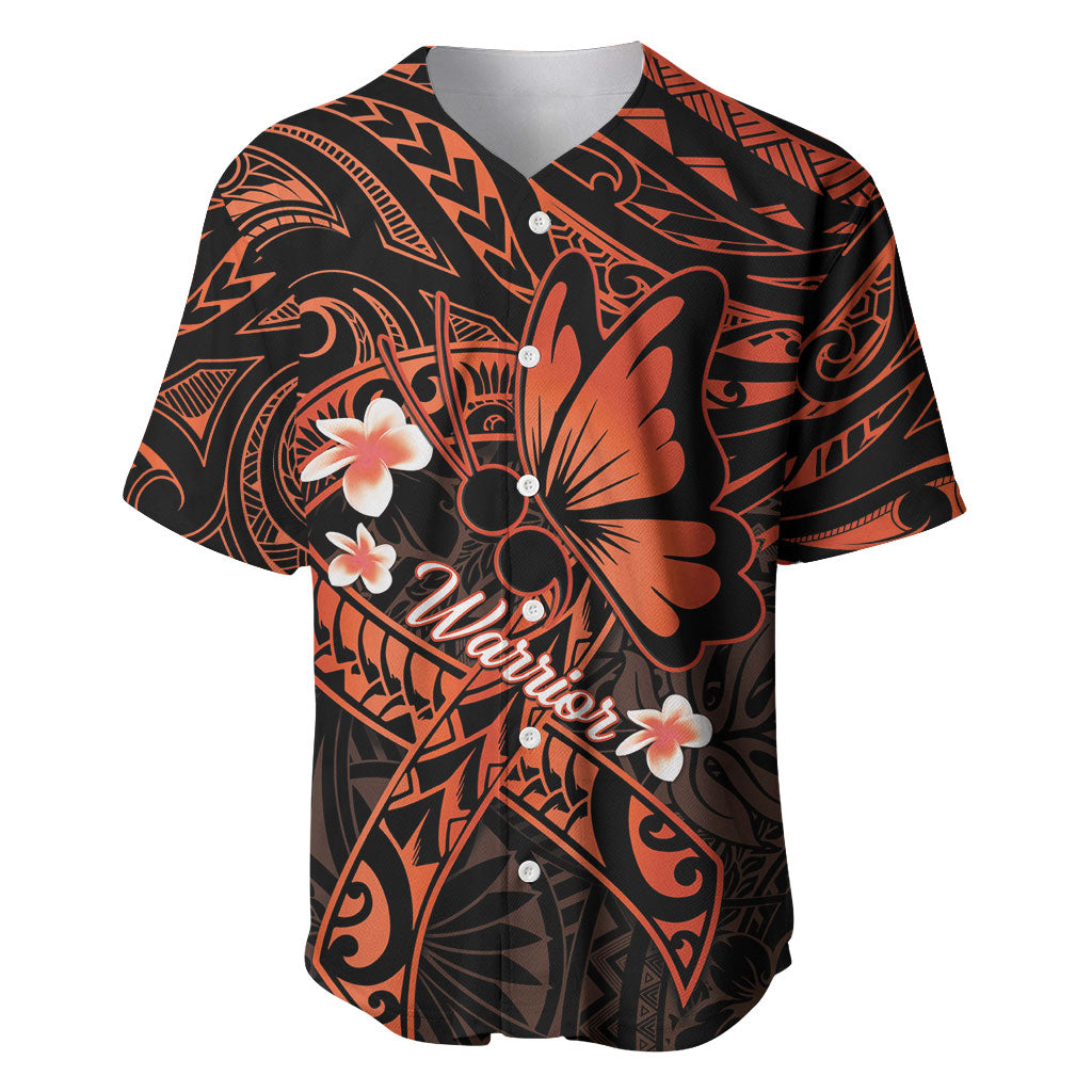 Polynesia Leukemia Awareness Month Baseball Jersey Warrior Butterfly Polynesian Orange Ribbon