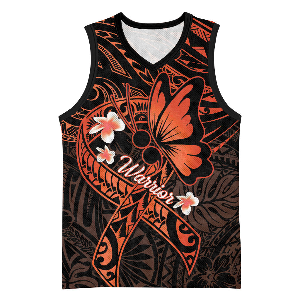 Polynesia Leukemia Awareness Month Basketball Jersey Warrior Butterfly Polynesian Orange Ribbon