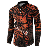 Polynesia Leukemia Awareness Month Button Sweatshirt Warrior Butterfly Polynesian Orange Ribbon LT14 - Polynesian Pride