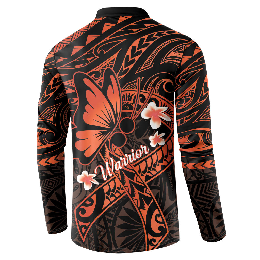 Polynesia Leukemia Awareness Month Button Sweatshirt Warrior Butterfly Polynesian Orange Ribbon LT14 - Polynesian Pride