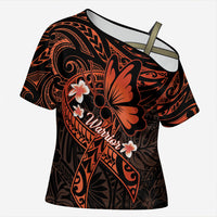 Polynesia Leukemia Awareness Month Cross Shoulder Shirt Warrior Butterfly Polynesian Orange Ribbon LT14 Female Orange - Polynesian Pride