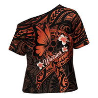 Polynesia Leukemia Awareness Month Cross Shoulder Shirt Warrior Butterfly Polynesian Orange Ribbon LT14 - Polynesian Pride
