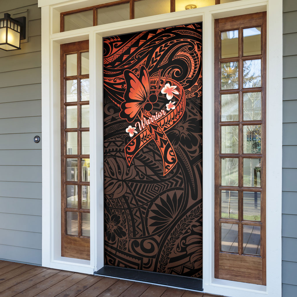 Polynesia Leukemia Awareness Month Door Cover Warrior Butterfly Polynesian Orange Ribbon LT14 - Polynesian Pride