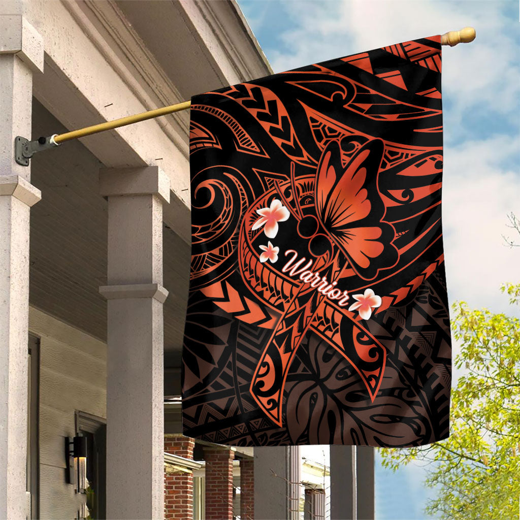 Polynesia Leukemia Awareness Month Garden Flag Warrior Butterfly Polynesian Orange Ribbon