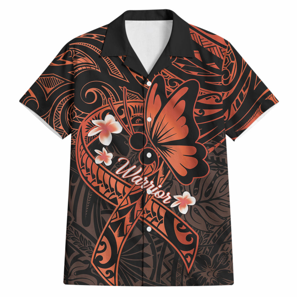 Polynesia Leukemia Awareness Month Hawaiian Shirt Warrior Butterfly Polynesian Orange Ribbon LT14 Orange - Polynesian Pride