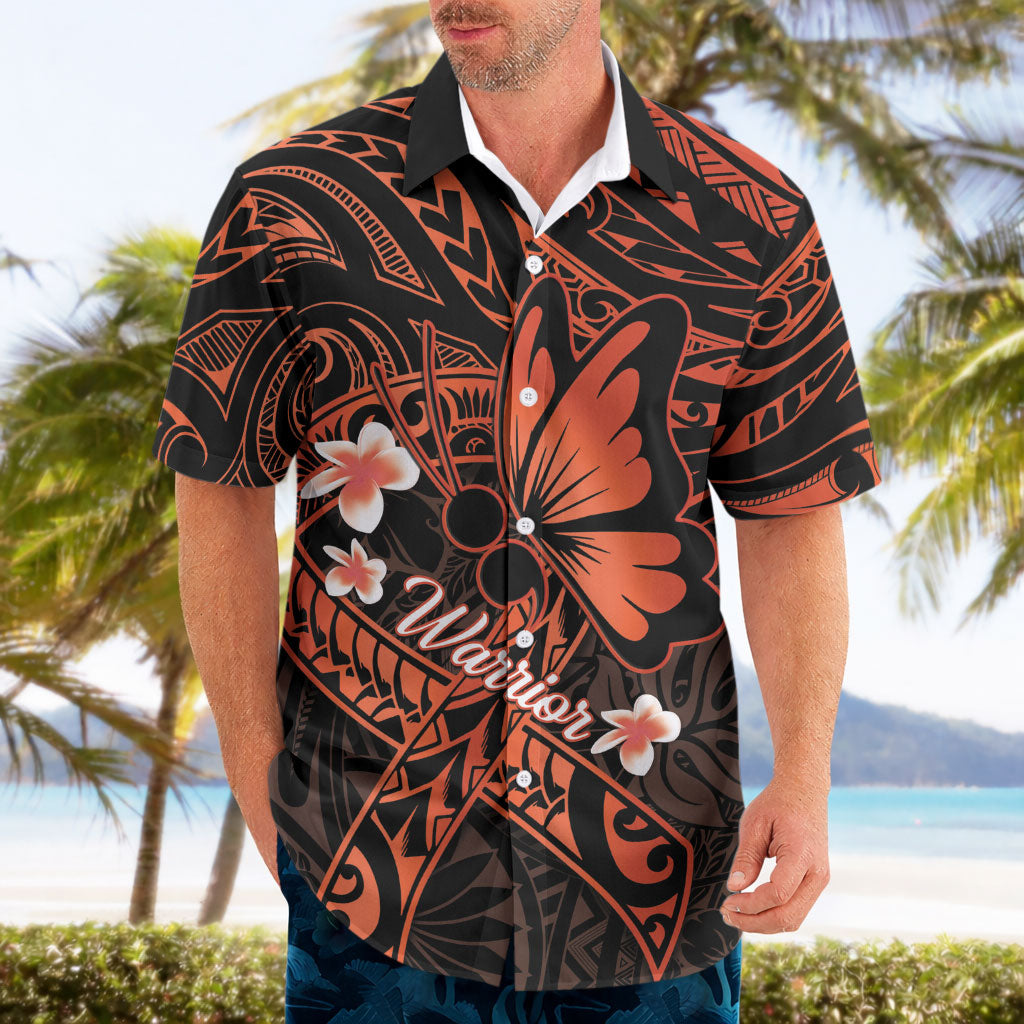 Polynesia Leukemia Awareness Month Hawaiian Shirt Warrior Butterfly Polynesian Orange Ribbon LT14 - Polynesian Pride