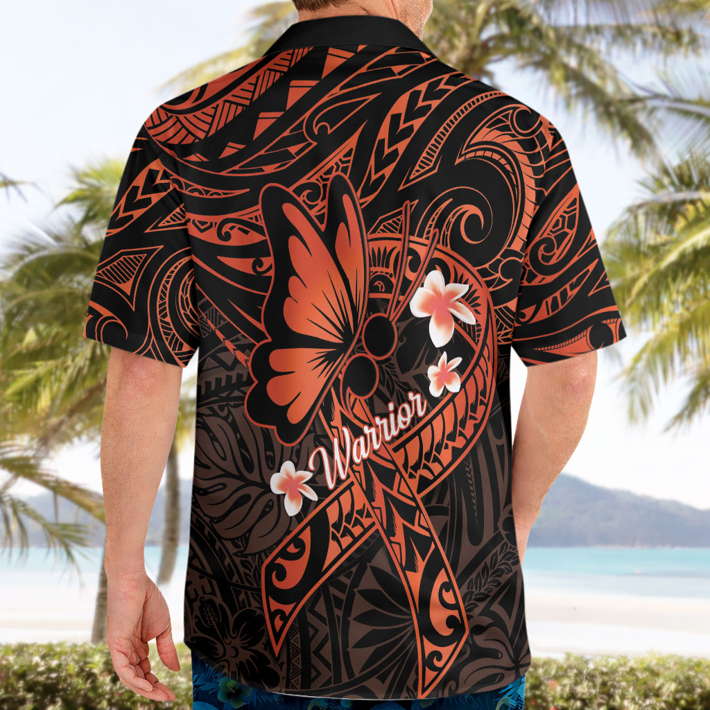 Polynesia Leukemia Awareness Month Hawaiian Shirt Warrior Butterfly Polynesian Orange Ribbon LT14 - Polynesian Pride