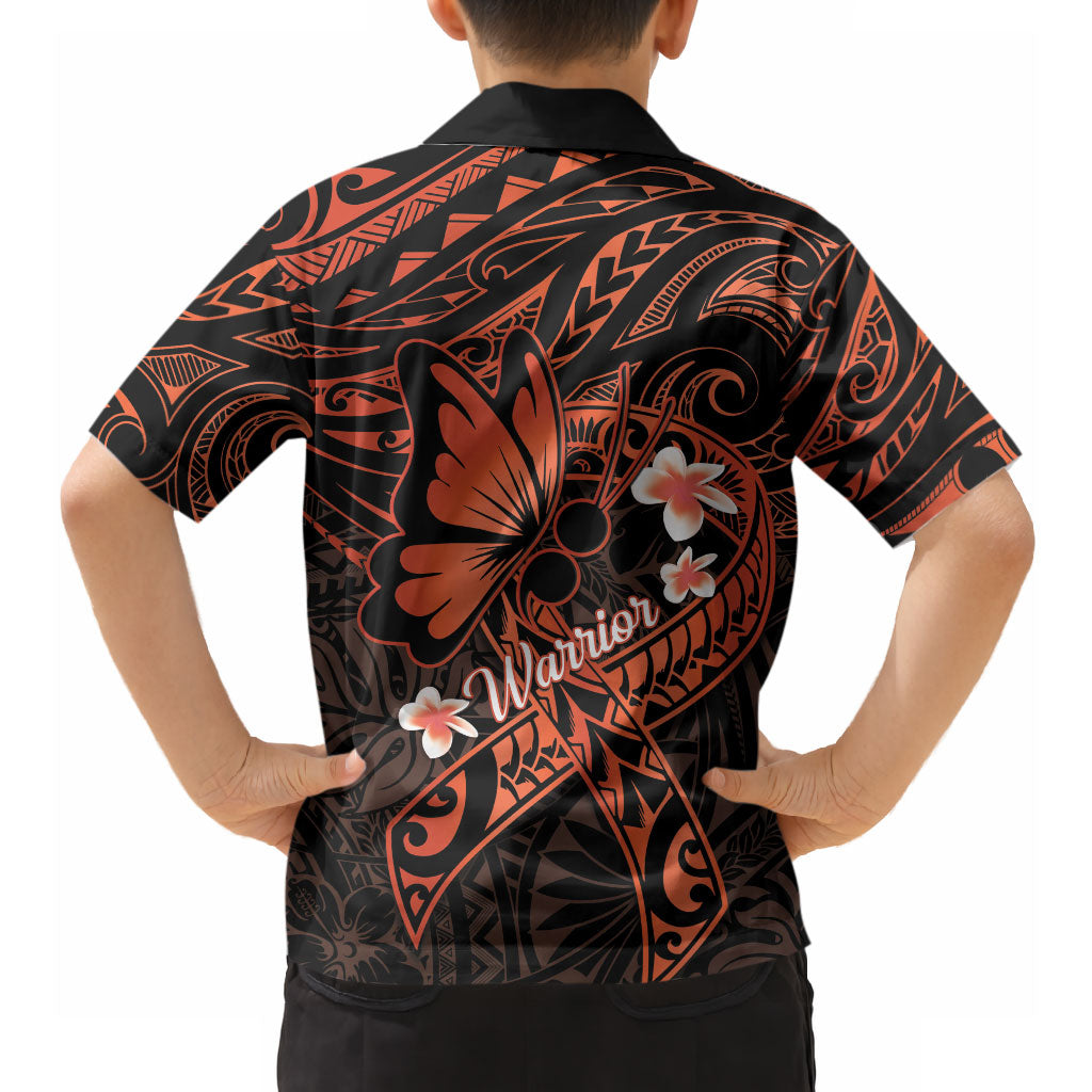 Polynesia Leukemia Awareness Month Hawaiian Shirt Warrior Butterfly Polynesian Orange Ribbon LT14 - Polynesian Pride