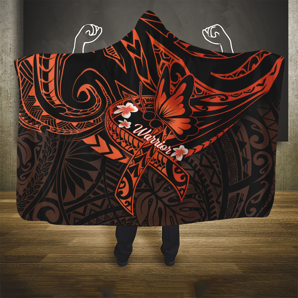 Polynesia Leukemia Awareness Month Hooded Blanket Warrior Butterfly Polynesian Orange Ribbon LT14 - Polynesian Pride