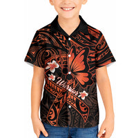 Polynesia Leukemia Awareness Month Kid Hawaiian Shirt Warrior Butterfly Polynesian Orange Ribbon LT14 Kid Orange - Polynesian Pride