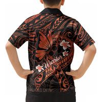 Polynesia Leukemia Awareness Month Kid Hawaiian Shirt Warrior Butterfly Polynesian Orange Ribbon LT14 - Polynesian Pride