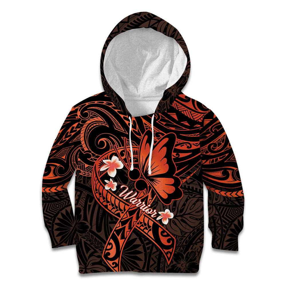 Polynesia Leukemia Awareness Month Kid Hoodie Warrior Butterfly Polynesian Orange Ribbon LT14 Hoodie Orange - Polynesian Pride