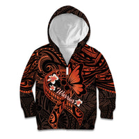 Polynesia Leukemia Awareness Month Kid Hoodie Warrior Butterfly Polynesian Orange Ribbon LT14 Zip Hoodie Orange - Polynesian Pride