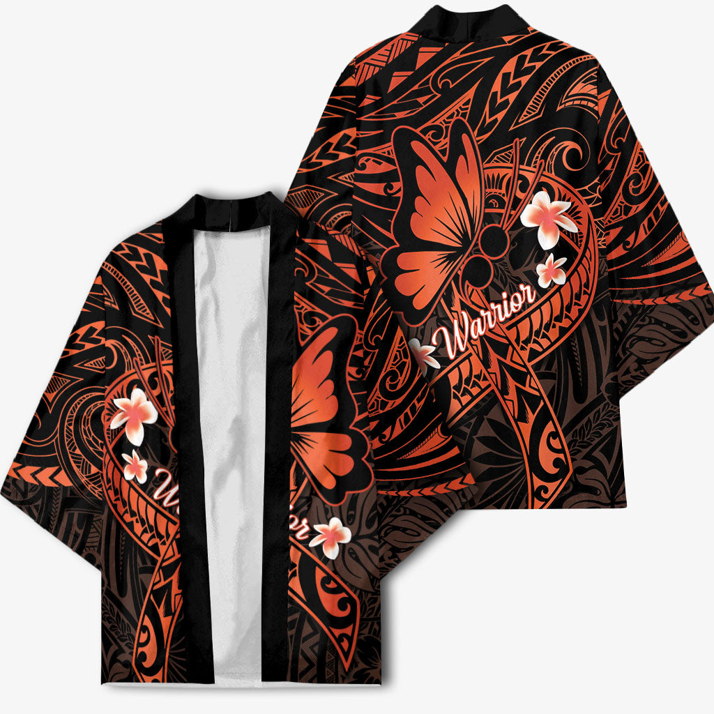 Polynesia Leukemia Awareness Month Kimono Warrior Butterfly Polynesian Orange Ribbon LT14 - Polynesian Pride