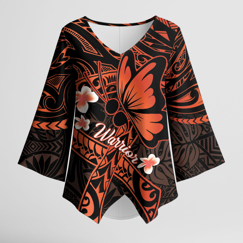 Polynesia Leukemia Awareness Month Kimono Sleeve Blouse Warrior Butterfly Polynesian Orange Ribbon LT14 Female Orange - Polynesian Pride