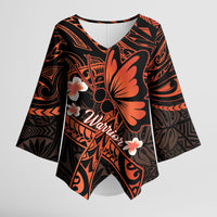 Polynesia Leukemia Awareness Month Kimono Sleeve Blouse Warrior Butterfly Polynesian Orange Ribbon LT14 Female Orange - Polynesian Pride