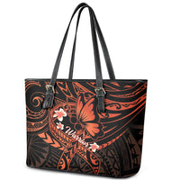 Polynesia Leukemia Awareness Month Leather Tote Bag Warrior Butterfly Polynesian Orange Ribbon LT14 - Polynesian Pride