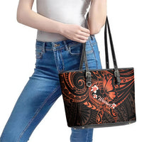 Polynesia Leukemia Awareness Month Leather Tote Bag Warrior Butterfly Polynesian Orange Ribbon LT14 - Polynesian Pride
