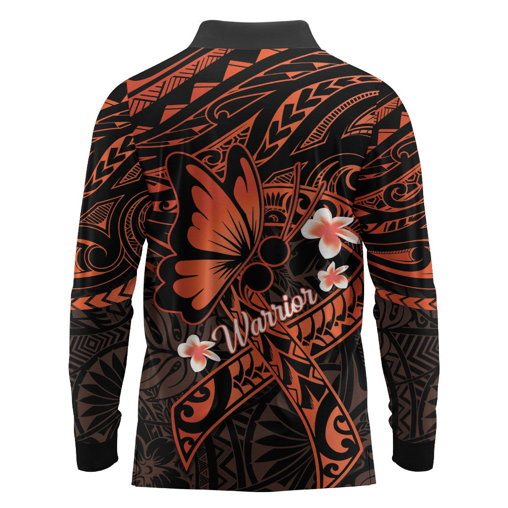 Polynesia Leukemia Awareness Month Long Sleeve Polo Shirt Warrior Butterfly Polynesian Orange Ribbon LT14 - Polynesian Pride