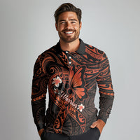 Polynesia Leukemia Awareness Month Long Sleeve Polo Shirt Warrior Butterfly Polynesian Orange Ribbon LT14 - Polynesian Pride