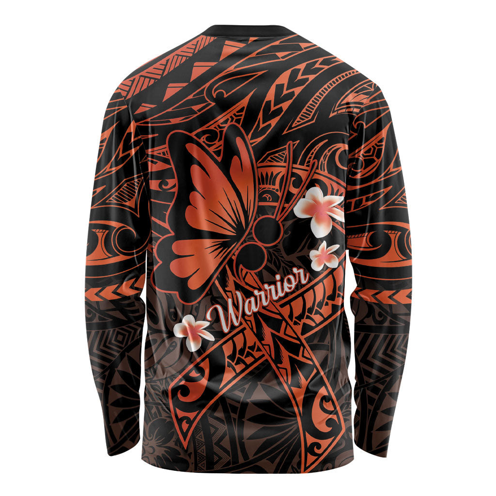 Polynesia Leukemia Awareness Month Long Sleeve Shirt Warrior Butterfly Polynesian Orange Ribbon LT14 - Polynesian Pride