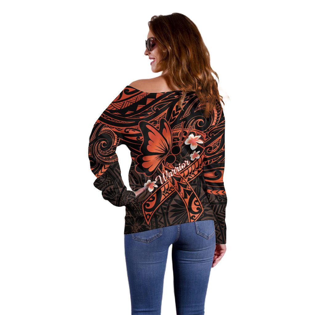 Polynesia Leukemia Awareness Month Off Shoulder Sweater Warrior Butterfly Polynesian Orange Ribbon LT14 - Polynesian Pride