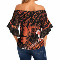 Polynesia Leukemia Awareness Month Off Shoulder Wrap Waist Top Warrior Butterfly Polynesian Orange Ribbon LT14 - Polynesian Pride